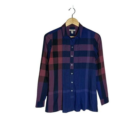 Burberry Brit Plaid Button Up Shirt Womens Size XS Luxe Preppy Academia Classic - Picture 2 of 7